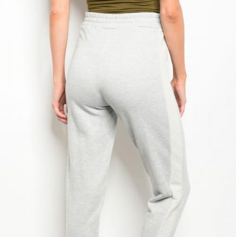 HIGH WAIST STRIPE TERRY JOGGERS in GRAY - Picture 3 of 5